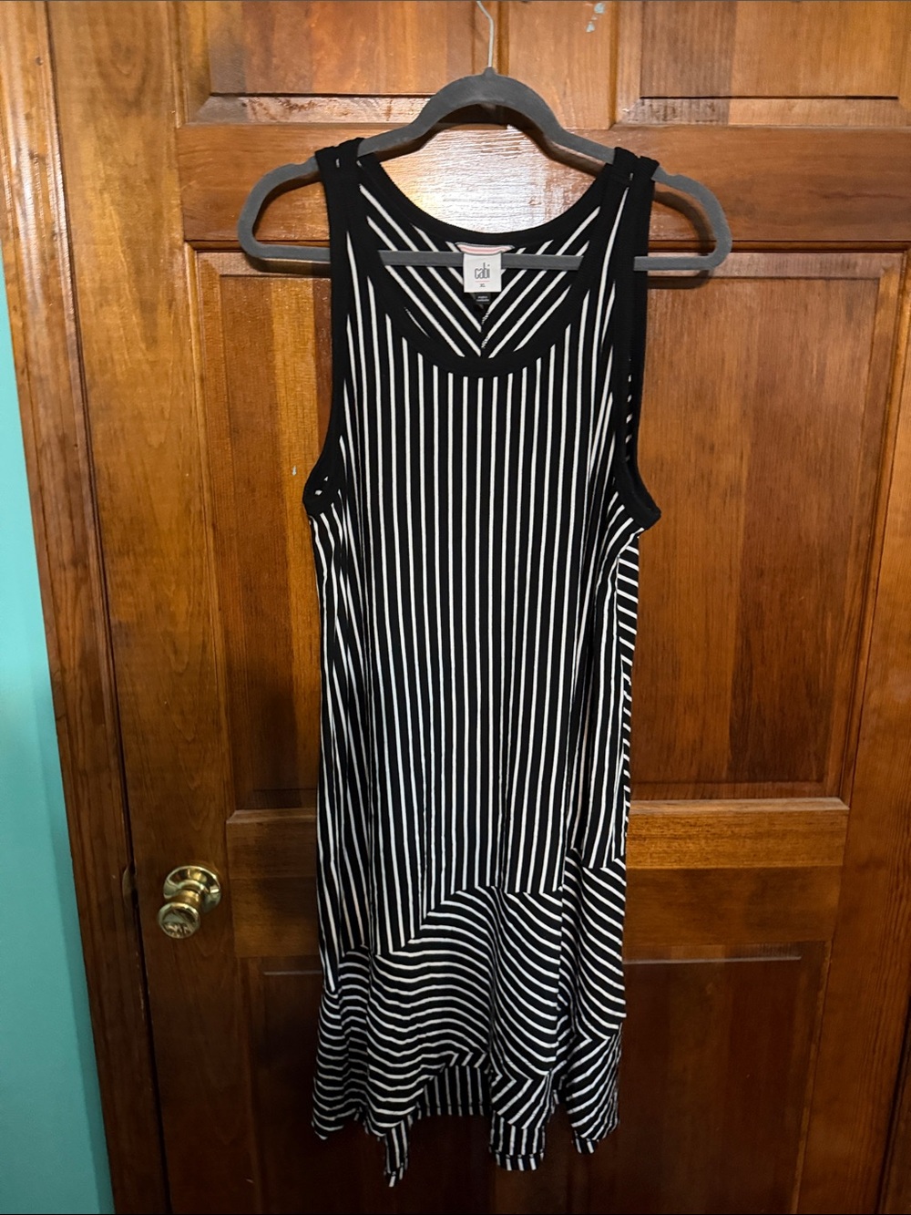 CAbi Black and White Striped Asymmetrical Tank Dress